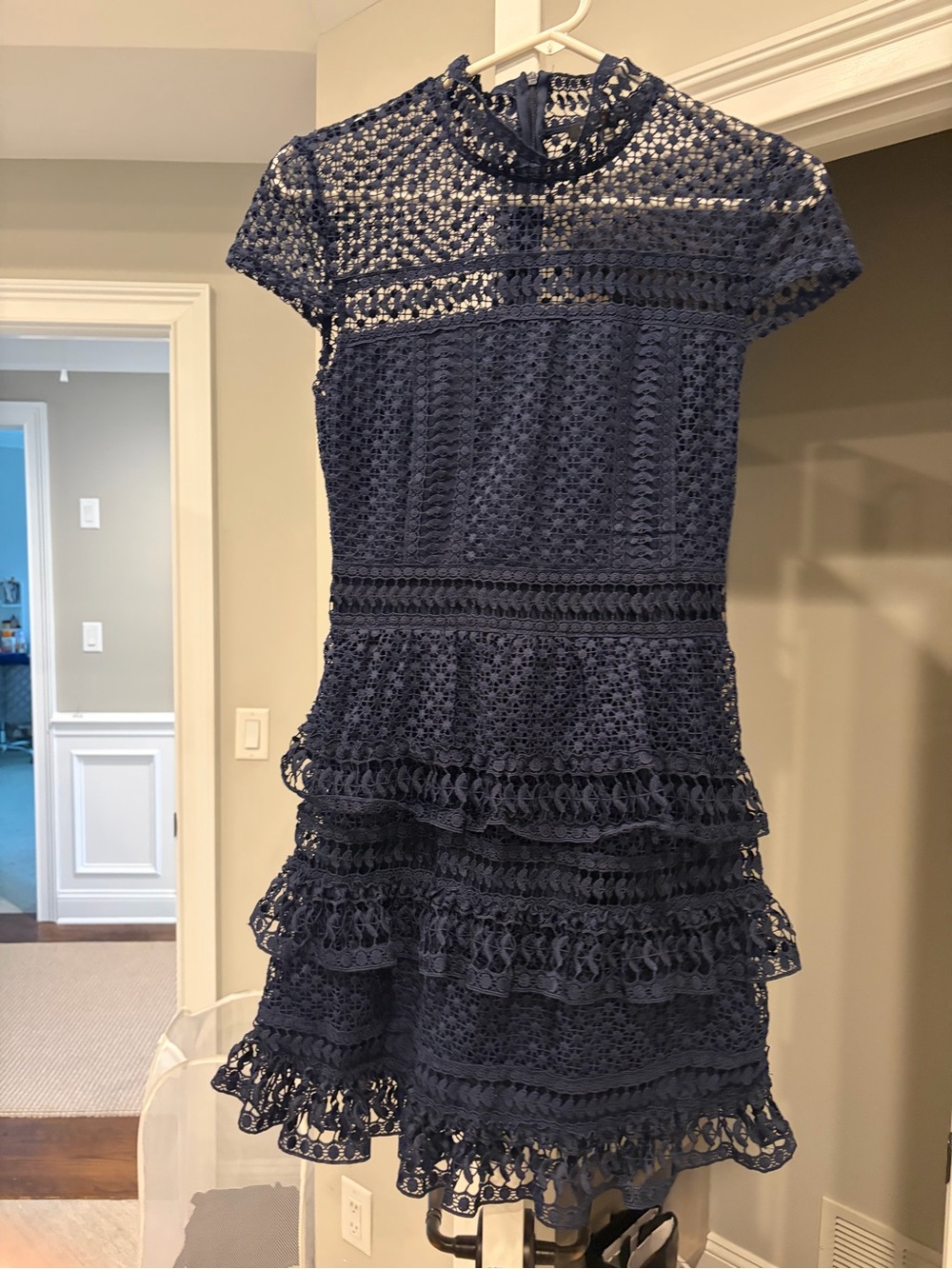 Romeo & Juliet Couture Navy Crochet Lace Tiered Mini Dress